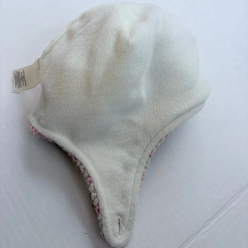 Baby Boden Striped Knit Hat with Bear Ears Pink Cream Baby Girl 12m
